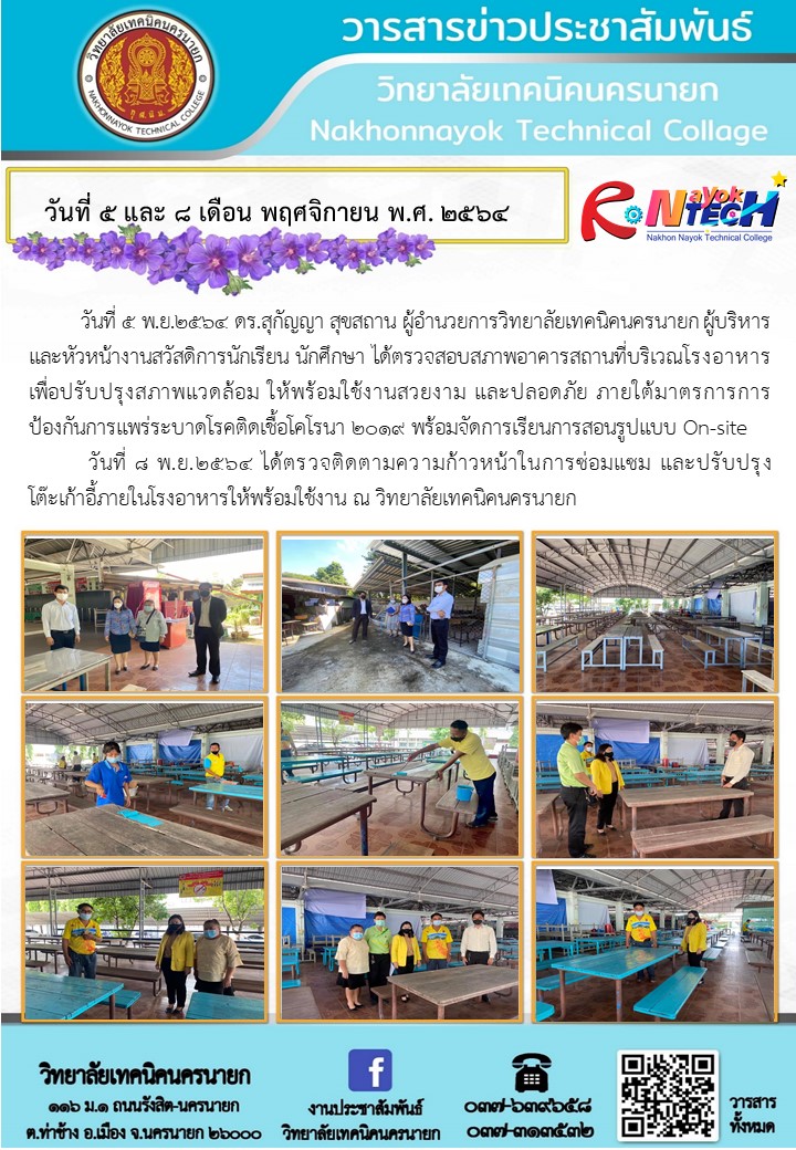 วนท 5-8 พ.ย.64 ตรวจสอบสภาพอาคาร โรงอาหาร เพอปรบปรงสภาพแวดลอม 